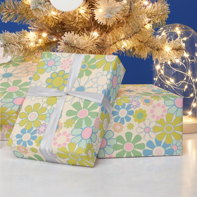 Pretty Retro Floral Pattern Light Pastel Wrapping Paper (Holidays)