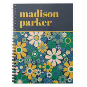 Pretty Retro Floral Personalised 60s Aesthetic Notebook