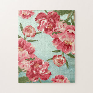 Pretty Retro Flower Chintz Peonies Personalised Jigsaw Puzzle