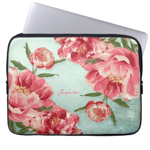 Pretty Retro Flower Chintz Peonies Personalised Laptop Sleeve