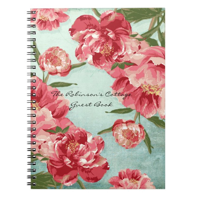Pretty Retro Flower Chintz Peonies Personalised Notebook (Front)