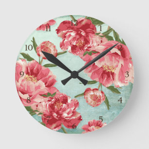 Pretty Retro Flower Chintz Peonies Personalised Round Clock