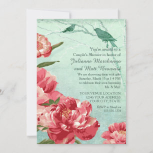 Pretty Retro Flower Couples Shower Chintz Peonies Invitation