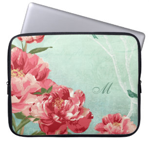 Pretty Retro Flower Home Decor Chintz Peony n Bird Laptop Sleeve