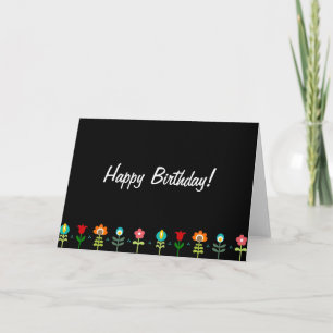 Pretty Retro folk flowers Happy Birthday Card