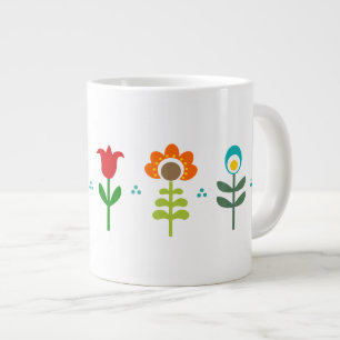 Pretty Retro folk flowers Large Coffee Mug