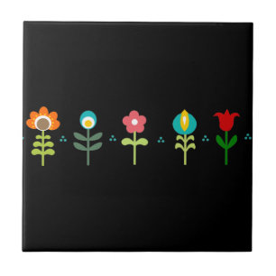 Pretty Retro folk flowers Tile