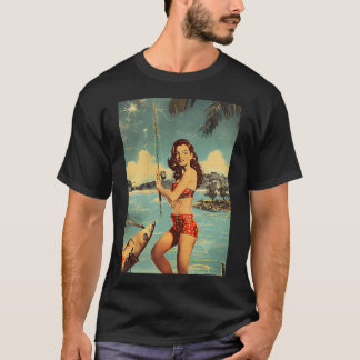 Pretty retro girl fishing T-Shirt