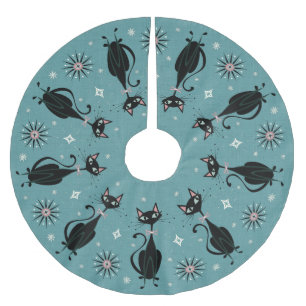 Pretty Retro Kitty on Cadet Blue Brushed Polyester Tree Skirt