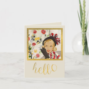 Pretty Retro Lady "Hello" Note Card