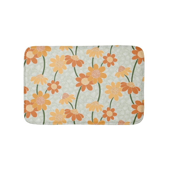 Pretty retro muted 1970s flowers bath mat (Front)