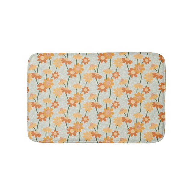 Pretty retro muted 1970s flowers bath mat (Front)