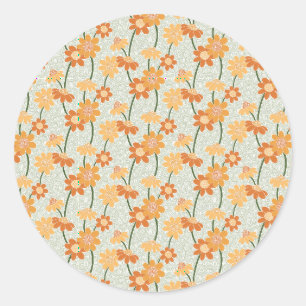 Pretty retro muted 1970s flowers classic round sticker