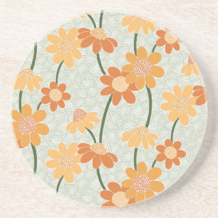 Pretty retro muted 1970s flowers coaster