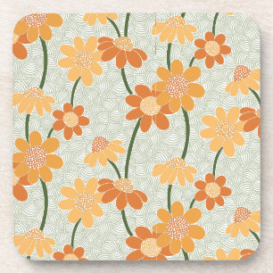Pretty retro muted 1970s flowers coaster