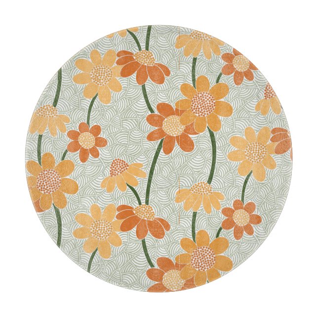 Pretty retro muted 1970s flowers cutting board (Front)