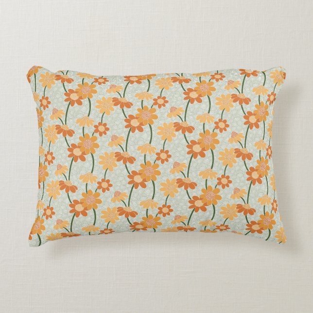 Pretty retro muted 1970s Flowers Decorative Cushion (Front)