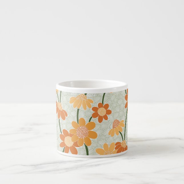 Pretty retro muted 1970s flowers espresso cup (Front)