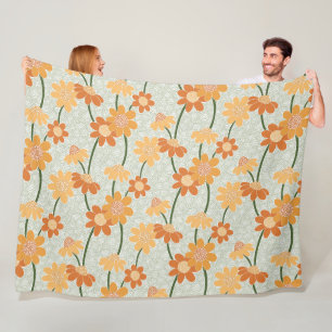 Pretty retro muted 1970s flowers fleece blanket