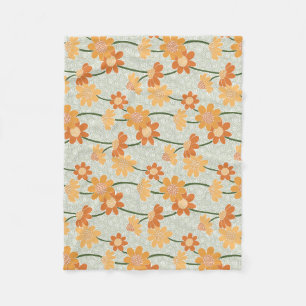 Pretty retro muted 1970s flowers fleece blanket