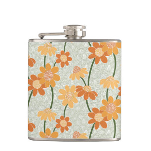Pretty retro muted 1970s flowers hip flask
