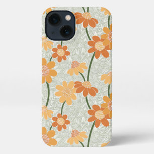 Pretty retro muted 1970s flowers iPhone 13 case
