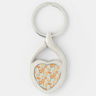 Pretty retro muted 1970s flowers key ring