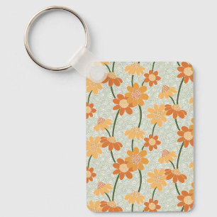 Pretty retro muted 1970s flowers key ring