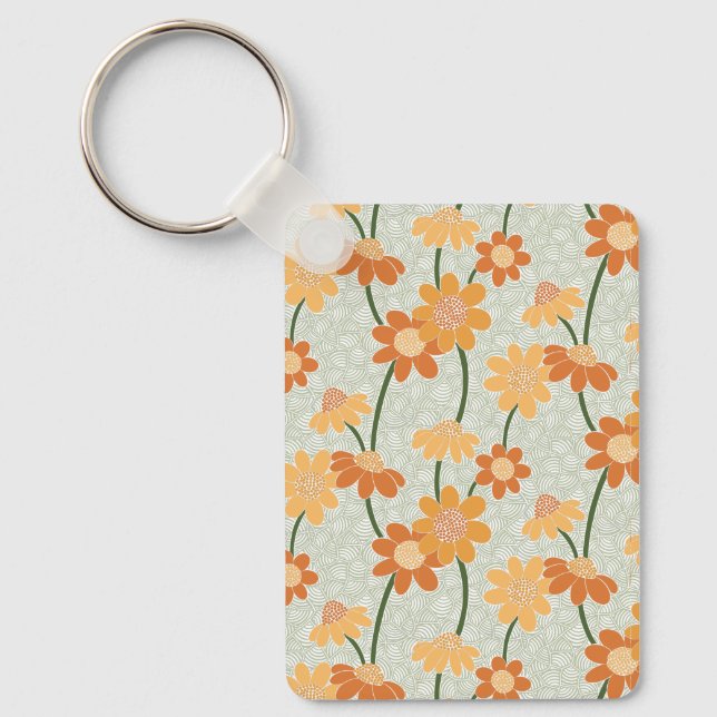 Pretty retro muted 1970s flowers key ring (Front)