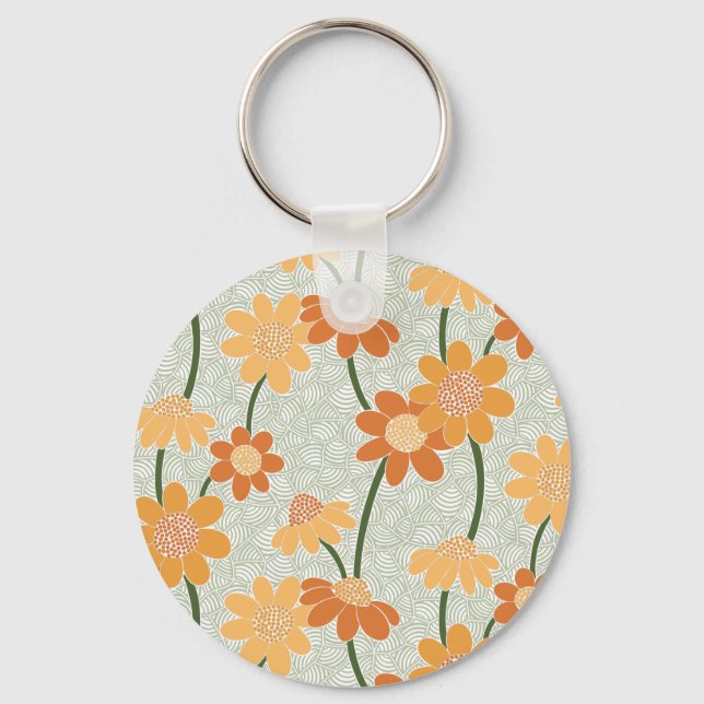 Pretty retro muted 1970s Flowers Key Ring (Front)
