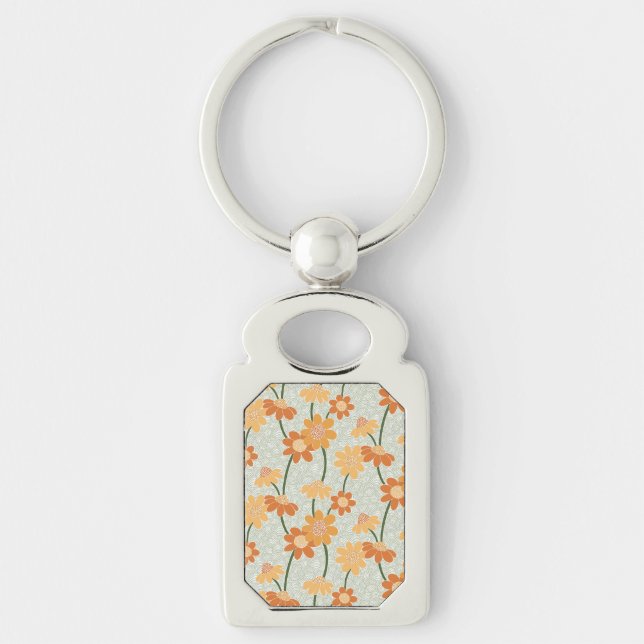 Pretty retro muted 1970s flowers key ring (Front)