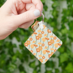 Pretty retro muted 1970s flowers key ring