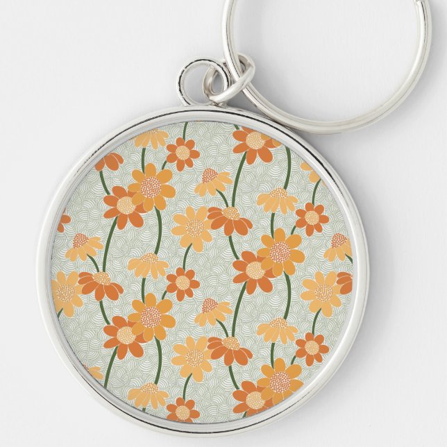 Pretty retro muted 1970s flowers key ring (Front)