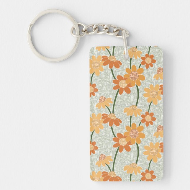 Pretty retro muted 1970s flowers key ring (Front)