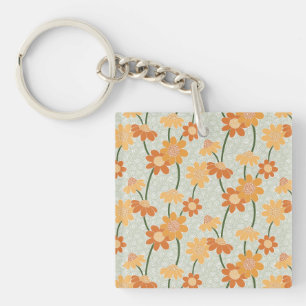 Pretty retro muted 1970s flowers key ring