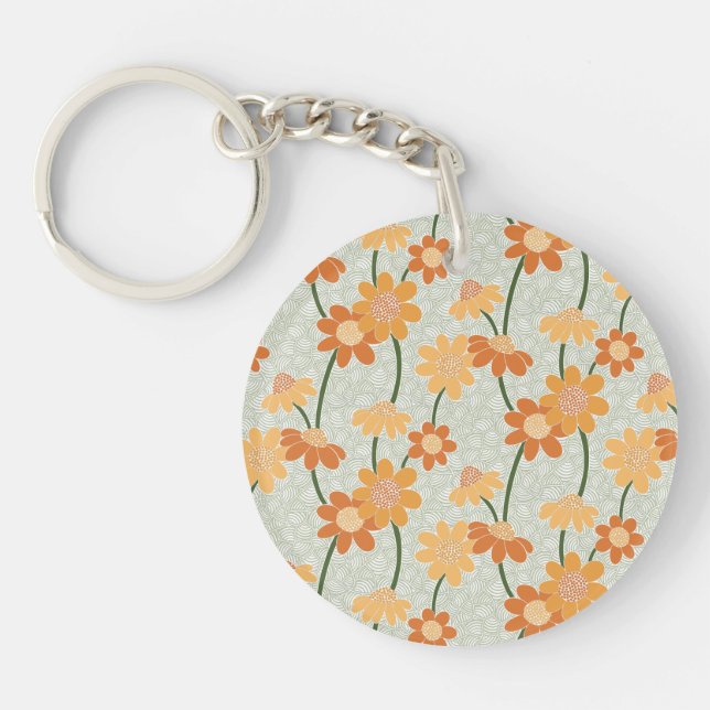 Pretty retro muted 1970s flowers key ring (Front)