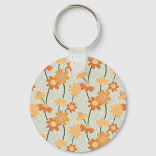 Pretty retro muted 1970s flowers key ring