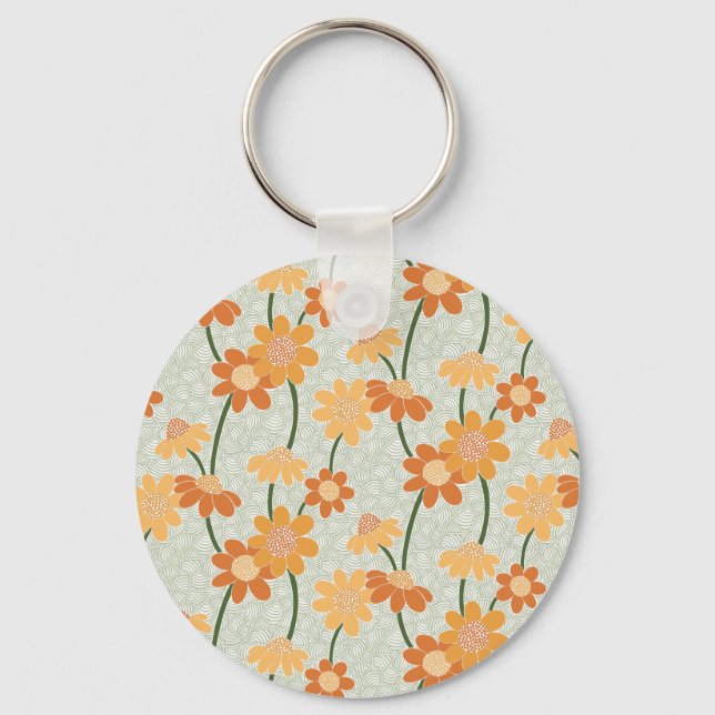 Pretty retro muted 1970s flowers key ring (Front)