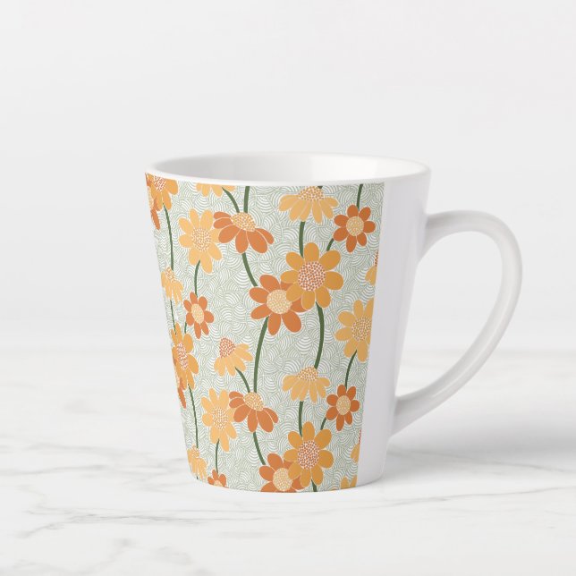 Pretty retro muted 1970s flowers latte mug (Right)