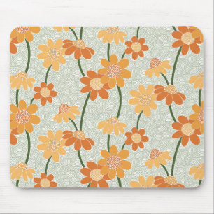 Pretty retro muted 1970s flowers mouse pad