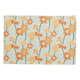 Pretty retro muted 1970s flowers pillowcase