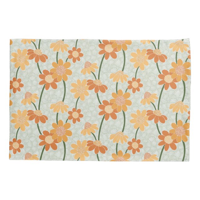 Pretty retro muted 1970s flowers pillowcase (Back)