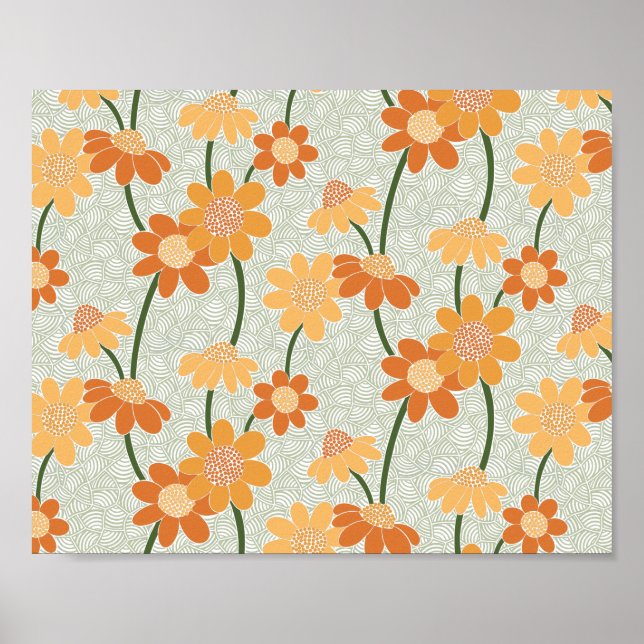 Pretty retro muted 1970s flowers poster (Front)