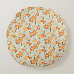 Pretty retro muted 1970s Flowers Round Cushion