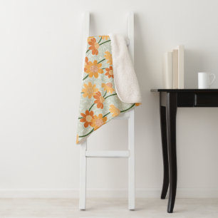 Pretty retro muted 1970s flowers sherpa blanket