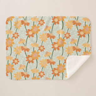 Pretty retro muted 1970s flowers sherpa blanket