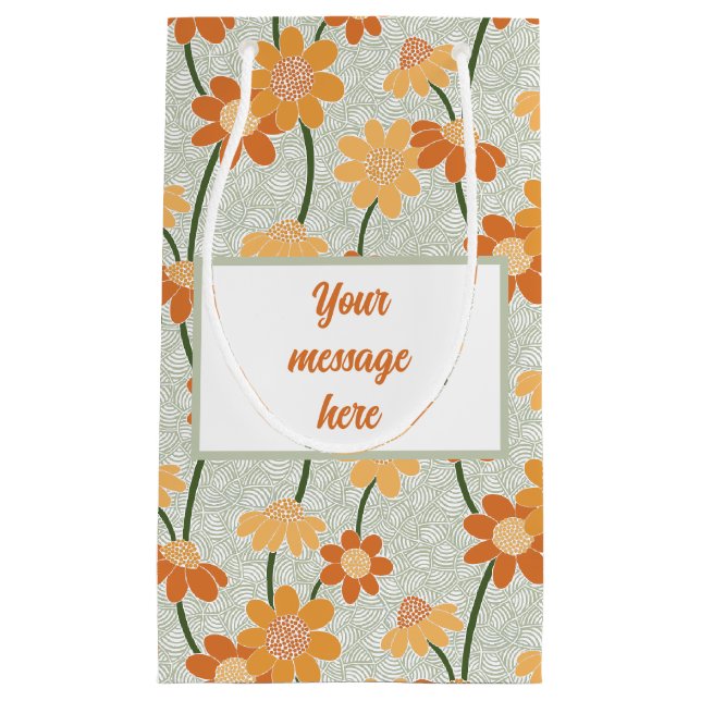 Pretty retro muted 1970s flowers small gift bag (Front)