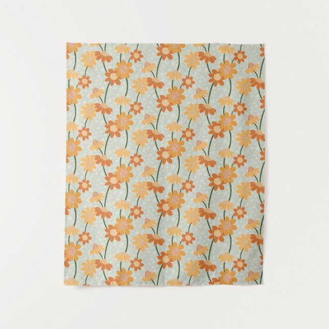 Pretty retro muted 1970s Flowers Tapestry (Front)