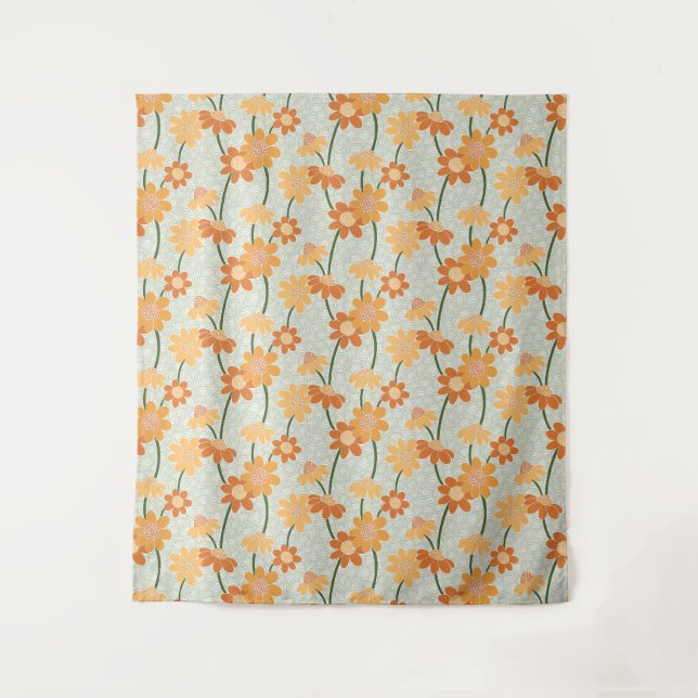 Pretty retro muted 1970s flowers tapestry (Front)
