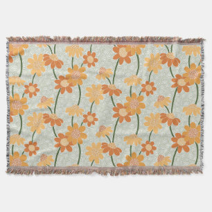 Pretty retro muted 1970s flowers throw blanket